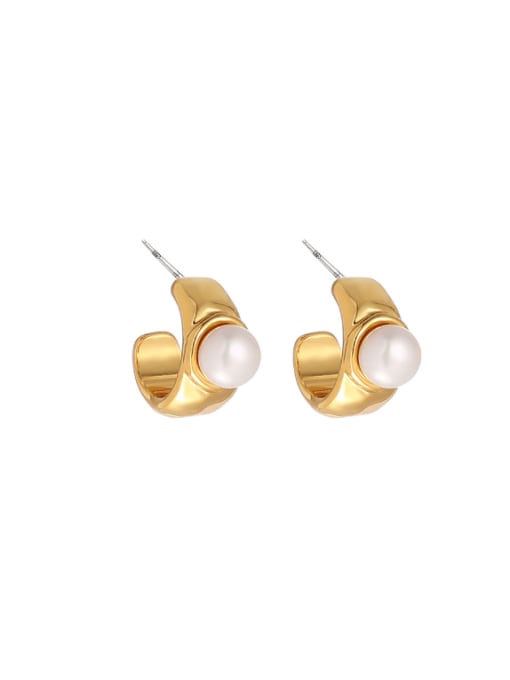 Earrings (sold in pairs) Brass Imitation Pearl Geometric Hip Hop Stud Earring