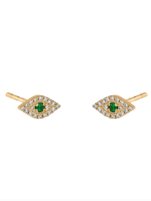 green Brass Cubic Zirconia Evil Eye Cute Stud Earring