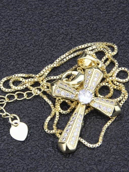gold-plated Brass Cubic Zirconia Cross Dainty Regligious Necklace