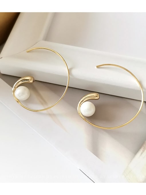 HYACINTH Copper Imitation Pearl Geometric Minimalist Hoop Trend Korean Fashion Earring 3
