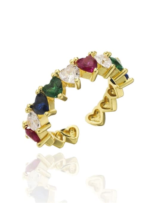 10924 Brass Cubic Zirconia Heart Minimalist Band Ring