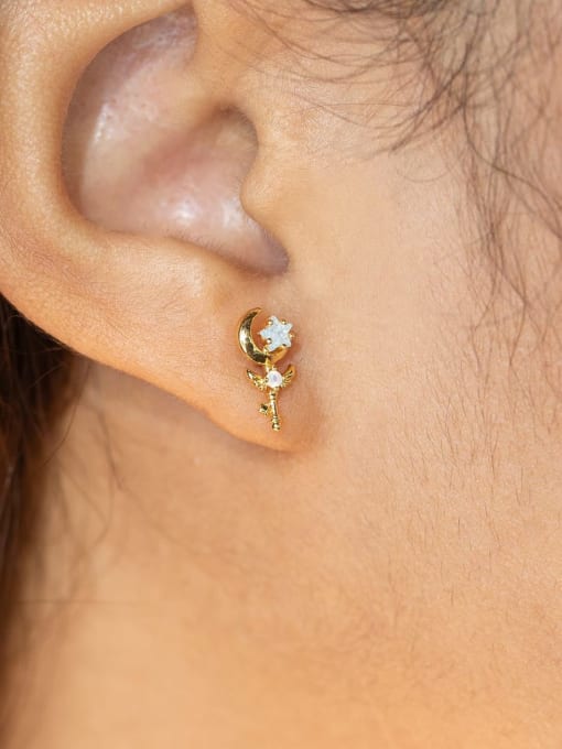 COLSW Brass Cubic Zirconia Star Moon Cute Stud Earring 1