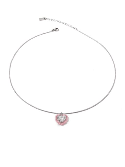 Pink Titanium Steel Glass Stone Heart Hip Hop Necklace