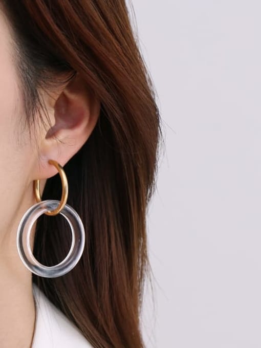 Medium circle Brass Acrylic Geometric Minimalist Drop Earring