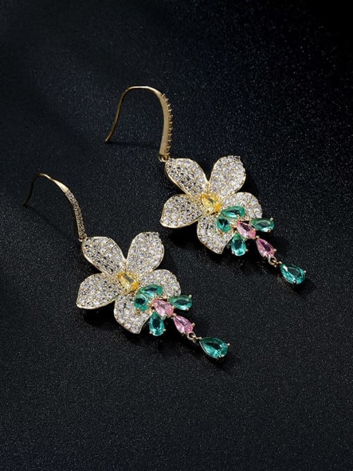 YOUH Brass Cubic Zirconia Flower Luxury Drop Earring 1