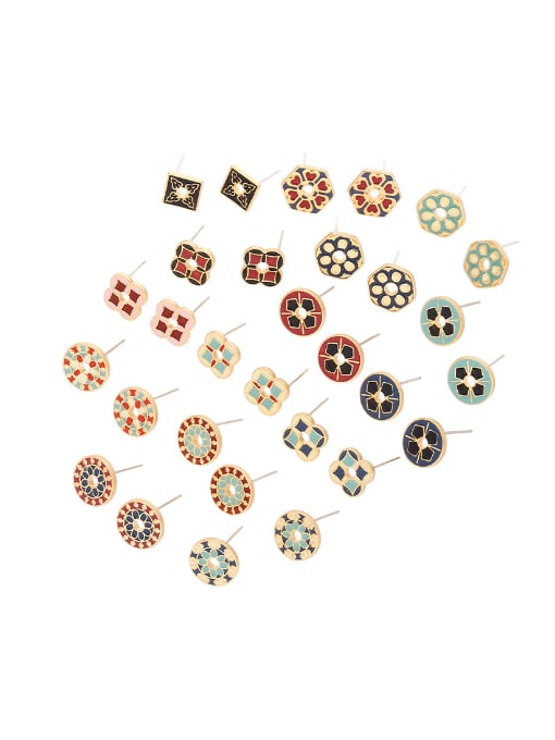 ACCA Brass Enamel Geometric Ethnic Stud Earring 0