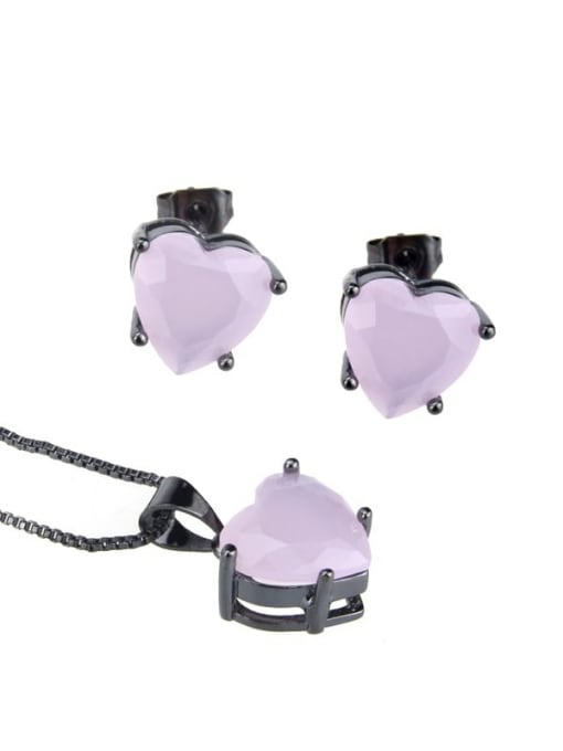 Black coated milk powder Brass  Cubic Zirconia Heart  Earring and Necklace Set