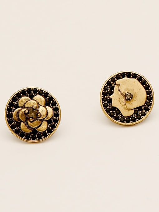 HYACINTH Brass Asymmetrical Flower Vintage Stud Trend Korean Fashion Earring 2