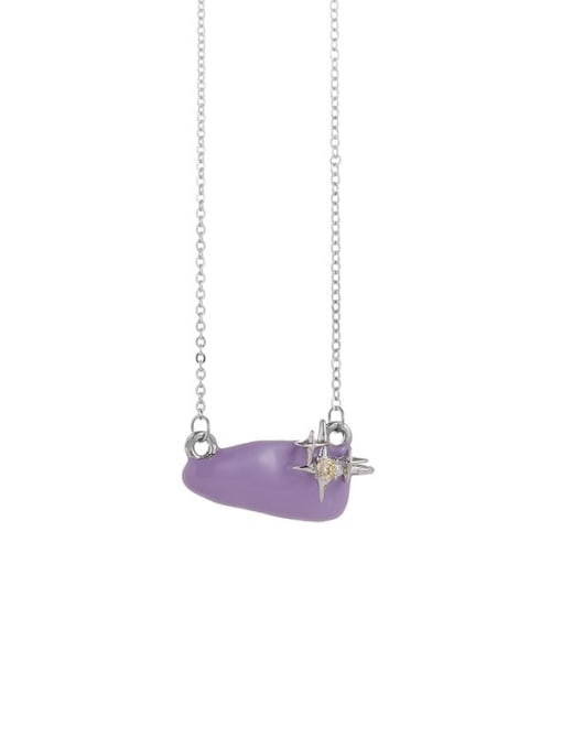 purple Brass Enamel Geometric Minimalist Necklace