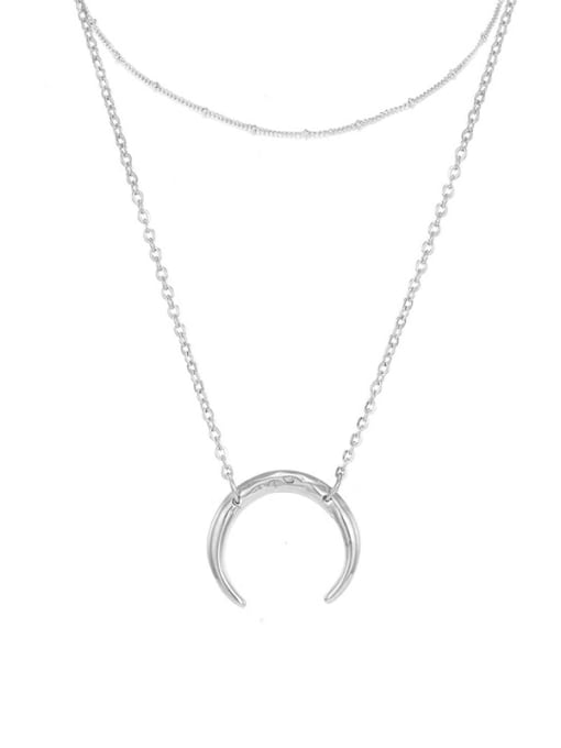 Steel color Stainless steel Moon Minimalist Multi Strand Necklace