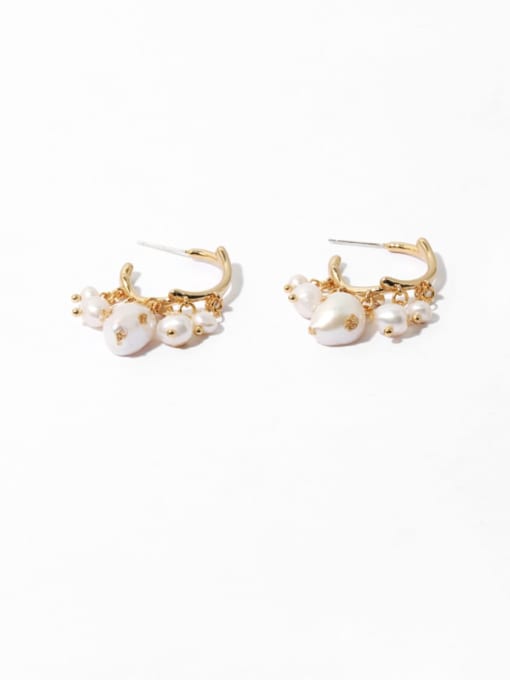 Pearl gold foil Earrings Brass Freshwater Pearl Geometric Ethnic Huggie Earring