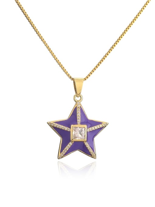 20909 Brass Rhinestone Enamel Star Ethnic Five-pointed star Pedant Necklace