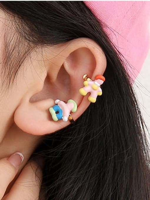 Five Color Brass Multi Color Enamel Astronaut Cute Single Earring(Single-Only One) 1