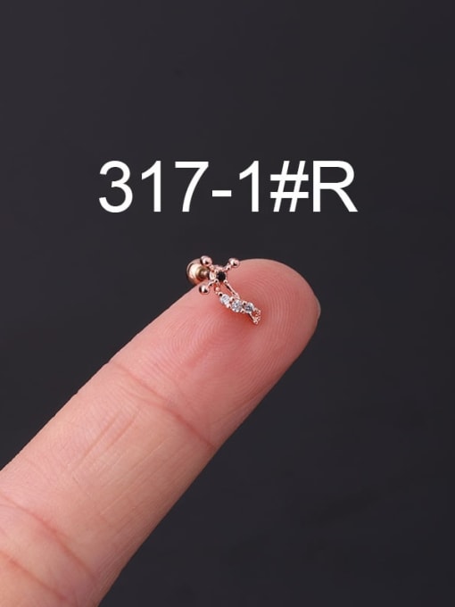1 Rose Gold Brass Cubic Zirconia Bowknot Cute Single Earring (Single Only One)