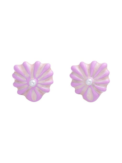 Pink earrings Brass Enamel Flower Minimalist Stud Earring