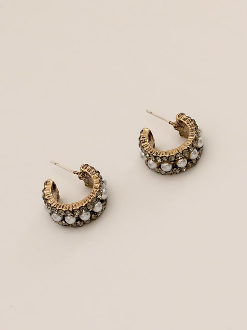 Small 1 row of pearls Brass Imitation Pearl Geometric Vintage Stud Trend Korean Fashion Earring