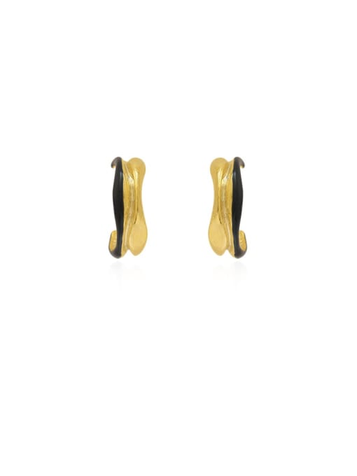 14k Gold Black Brass Enamel Geometric Vintage Stud Trend Korean Fashion Earring