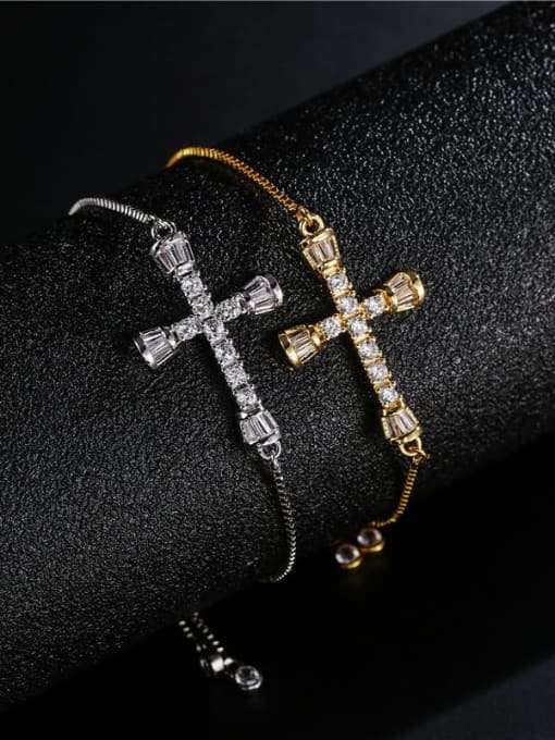 AOG Brass Cubic Zirconia Cross Minimalist Adjustable Bracelet 1