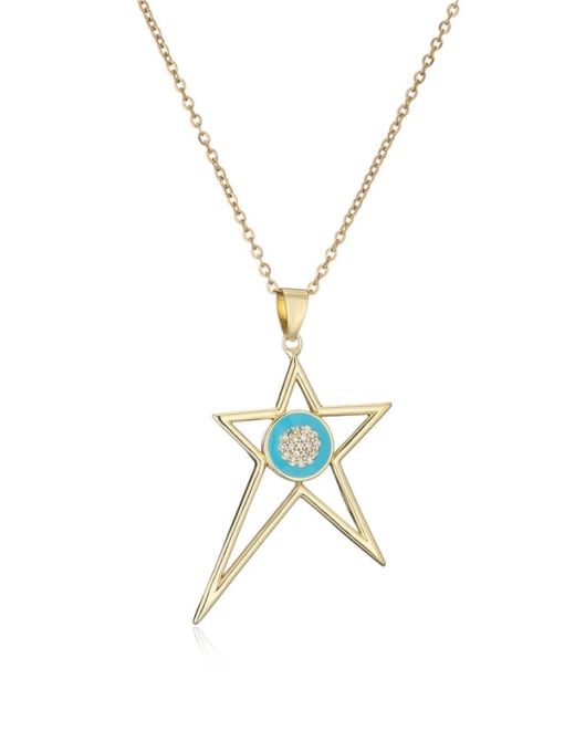 21166 Brass Rhinestone Enamel  Trend Five-pointed star Pendant Necklace