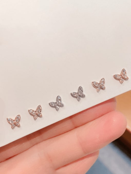 ZRUI Brass Cubic Zirconia Butterfly Minimalist Stud Earring 1