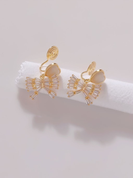 14k gold Brass Cubic Zirconia Bowknot Minimalist Stud Earring
