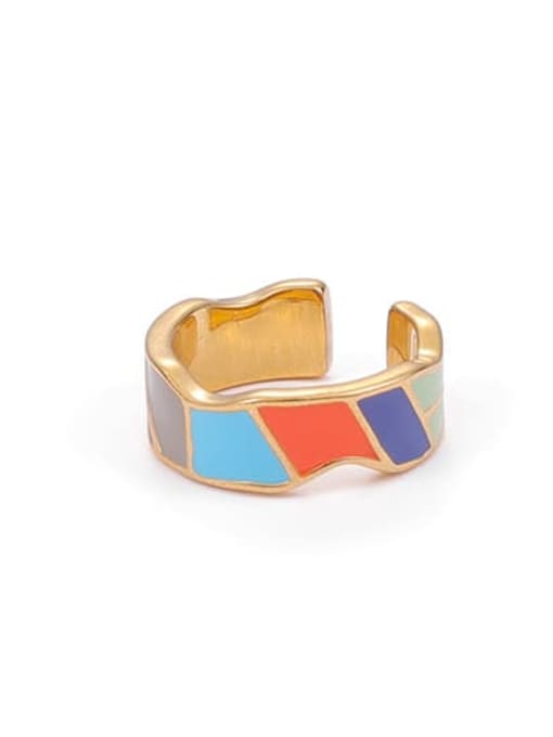 Multicolor drop oil Brass Enamel Geometric Trend Band Ring