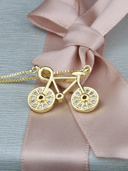 renchi Brass Cubic Zirconia Irregular Minimalist Bike Pendant  Necklace 2