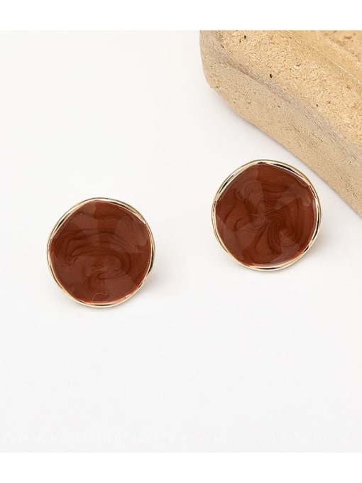 Coffee color Copper Enamel Round Minimalist Stud Trend Korean Fashion Earring