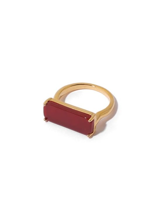 Plum red natural stone Brass Cubic Zirconia Geometric Vintage  Natural Stone Band Ring