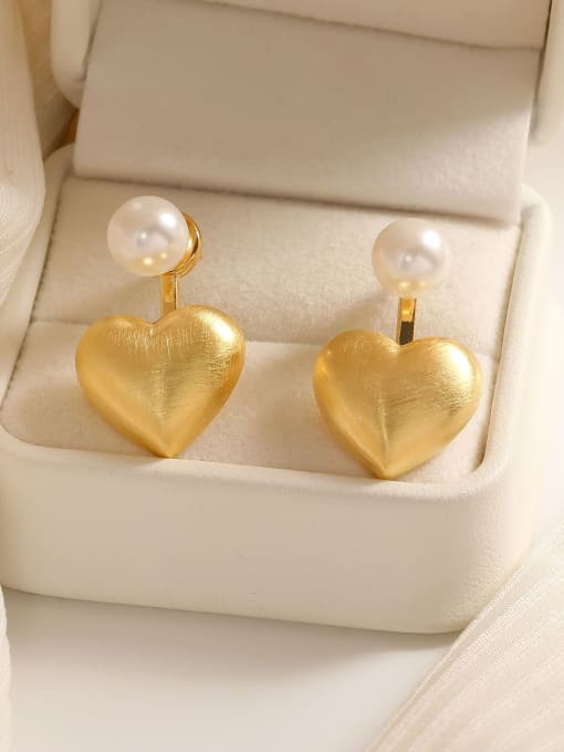 18k gold Brass Imitation Pearl Heart Dainty Stud Earring