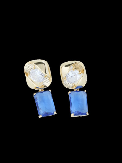 blue Brass Cubic Zirconia Geometric Minimalist Drop Earring