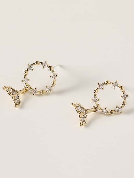 HYACINTH Brass Cubic Zirconia Fish Minimalist Stud Trend Korean Fashion Earring 0