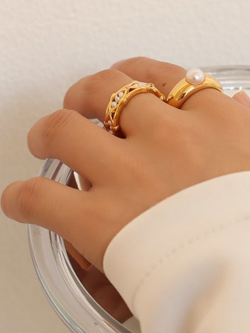 Five Color Brass Imitation Pearl Geometric Minimalist Band Ring 1