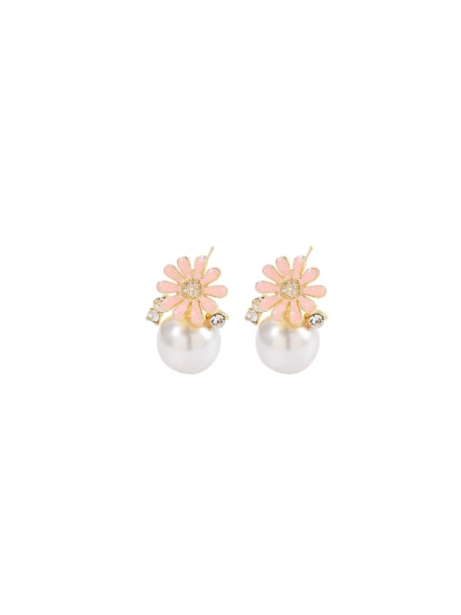 YOUH Brass Imitation Pearl Enamel Flower Dainty Stud Earring 0