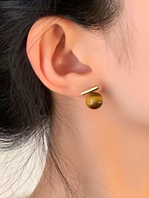 HYACINTH Brass Tiger Eye Geometric Minimalist Stud Earring 1