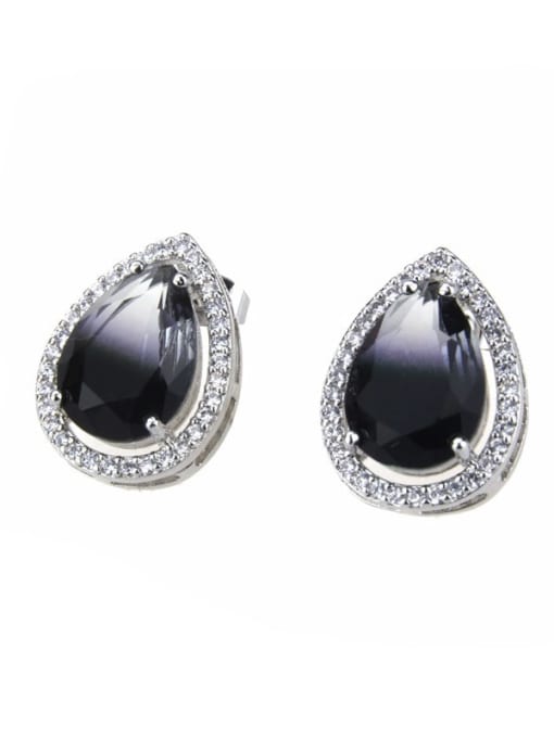 White black gradient Brass Water Drop Cubic Zirconia  Luxury Stud Earring
