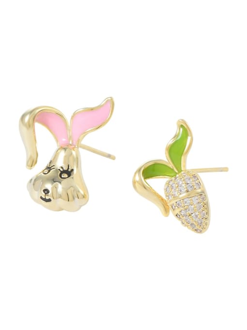 YOUH Brass Cubic Zirconia Enamel Rabbit Cute Stud Earring