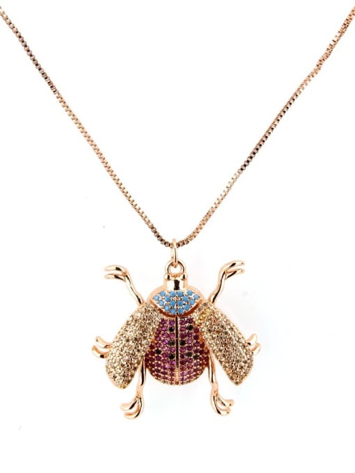 Rose gold plating Brass Cubic Zirconia Insect Cute Necklace