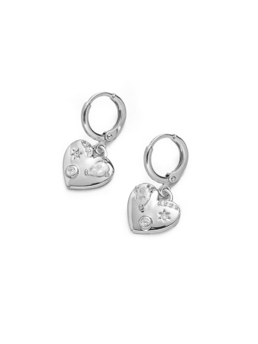 2407BK23774EK Brass Rhinestone Heart Minimalist Huggie Earring