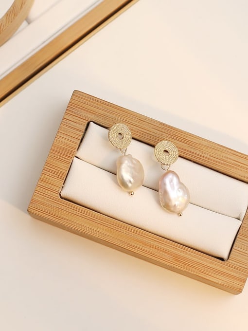 HYACINTH Copper Freshwater Pearl White Geometric Minimalist Drop Trend Korean Fashion Earring 1