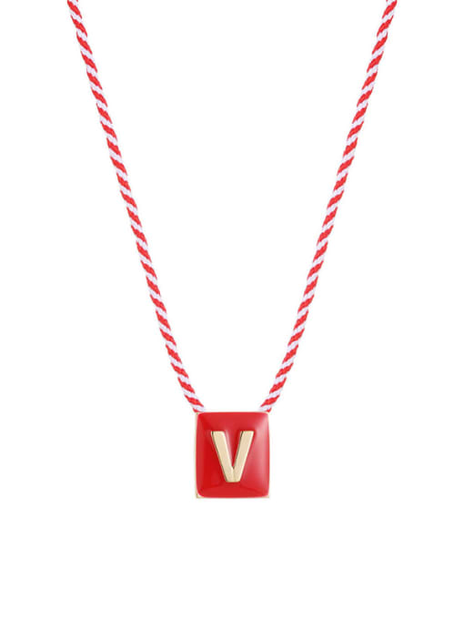 Letter V Brass Enamel Message Cute Necklace