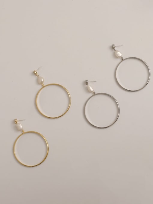 HYACINTH Brass Imitation Pearl Geometric Minimalist Drop Trend Korean Fashion Earring 1