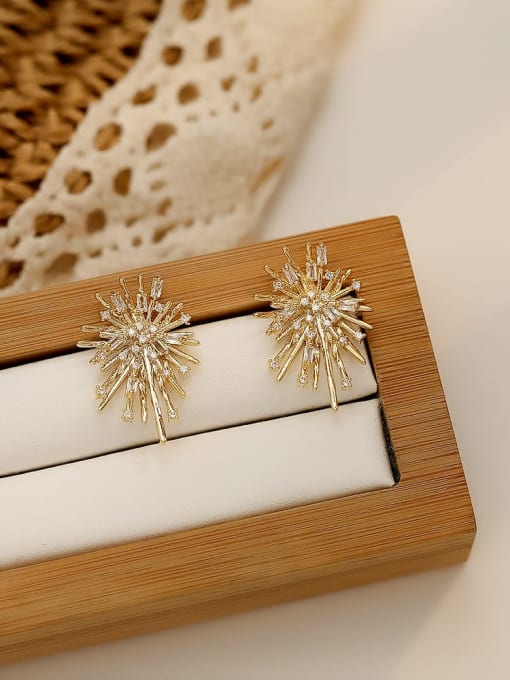 14k gold Copper Cubic Zirconia Flower Vintage Stud Trend Korean Fashion Earring