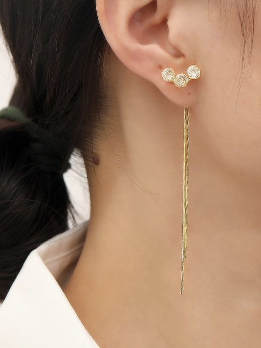 HYACINTH Brass Cubic Zirconia Tassel Minimalist Threader Earring 2