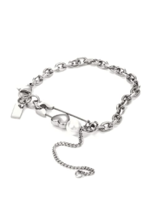 Pin Bracelet Titanium Steel Imitation Pearl Geometric Chain Hip Hop Link Bracelet