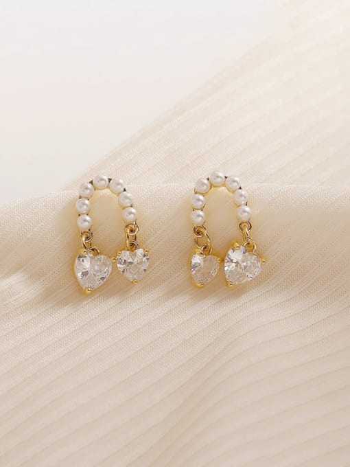14k gold Brass Cubic Zirconia Geometric Minimalist Stud Earring