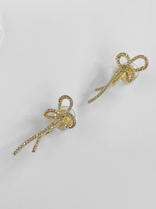 14k Gold Brass Cubic Zirconia Bowknot Vintage Stud Earring