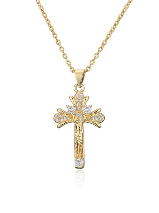 20699 Brass Cubic Zirconia Cross Vintage Regligious Necklace