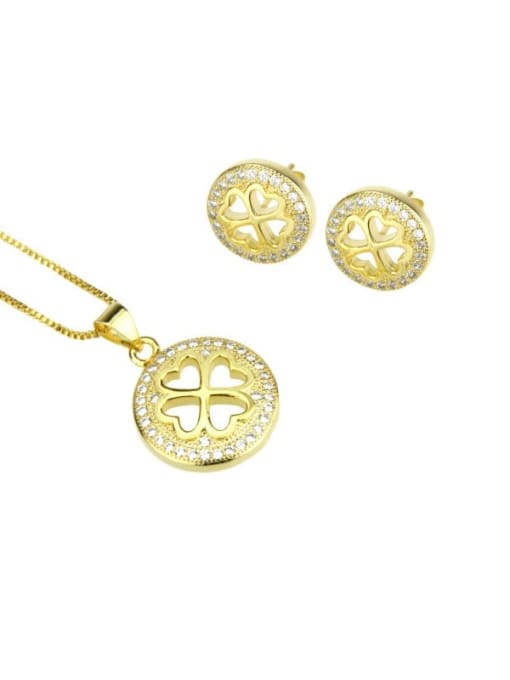 gold-plated Brass Heart Cubic Zirconia Earring and Necklace Set