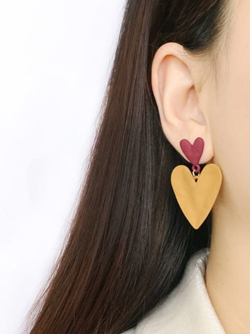 Five Color Alloy Enamel Heart Cute Drop Earring 1